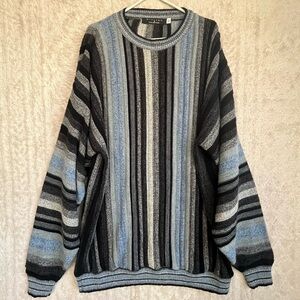 Vintage Protege Mens Striped Kurt Cobain Sweater Sz 2XL Tall Blue Black USA Made